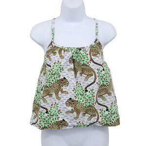 PrintFresh Leopard Top Womens XXS White Maximalist Jungle Playful‎ Boho Resort